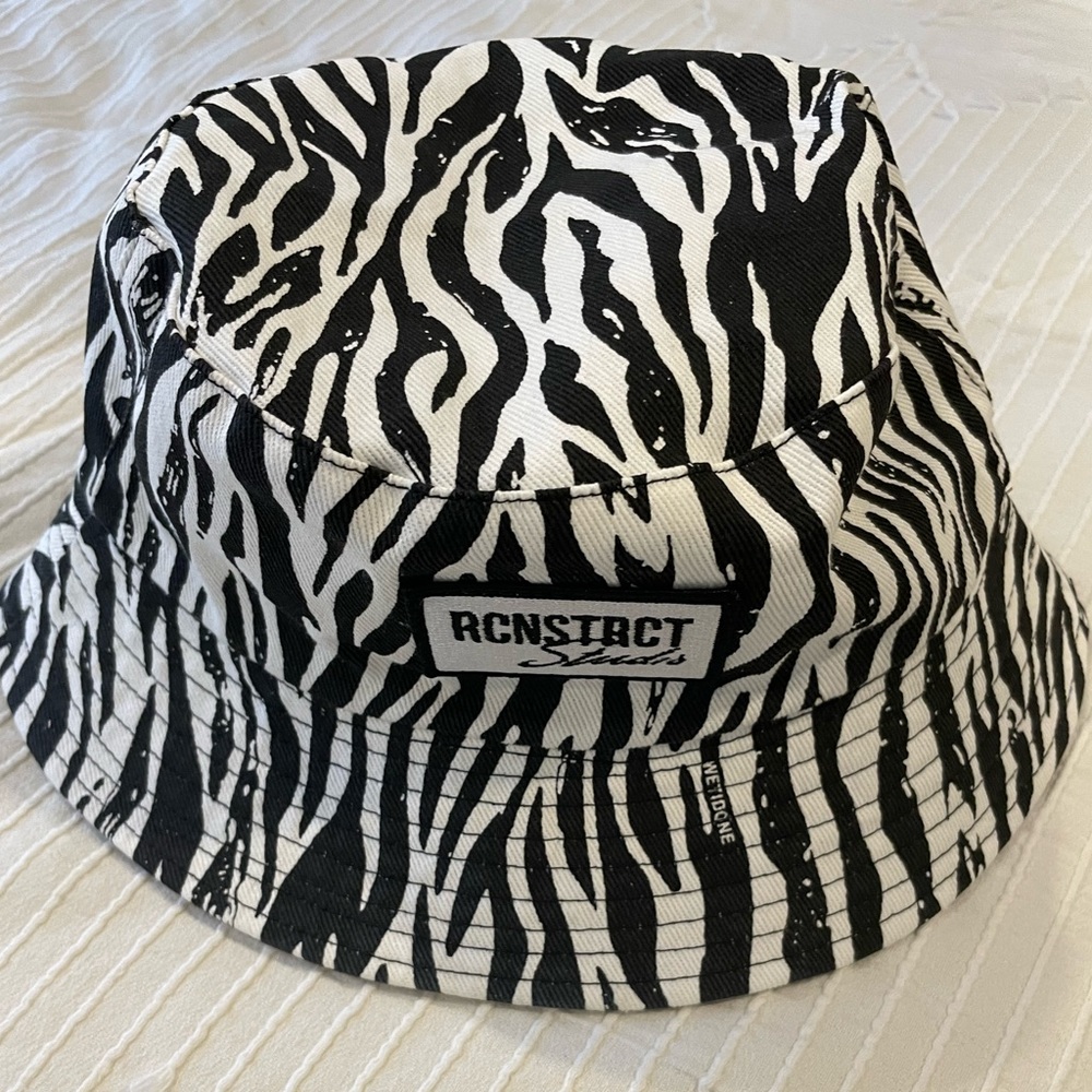 RCNSTRC Studios zebra print reversible bucket hat, one size